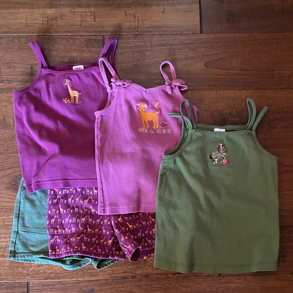 Adorable Safari themed wild one Gymboree tank tops and shorts, size 5